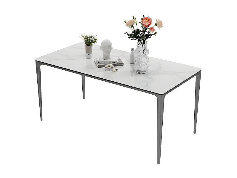 Table pour salle à manger marbre blanc grande table de cuisine 6 personnes rectangulaire 160x80x74cm 160x80x74cm