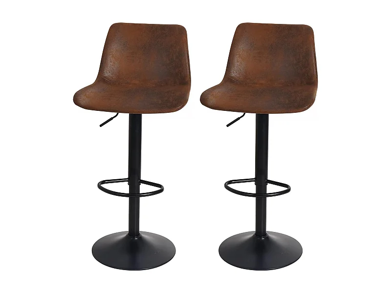 Tabouret de bar industriel lot de 2 chaises cuisine en cuir hauteur réglable vintage avec dossier et repose-pieds 46.5x38x73 à 108 cm