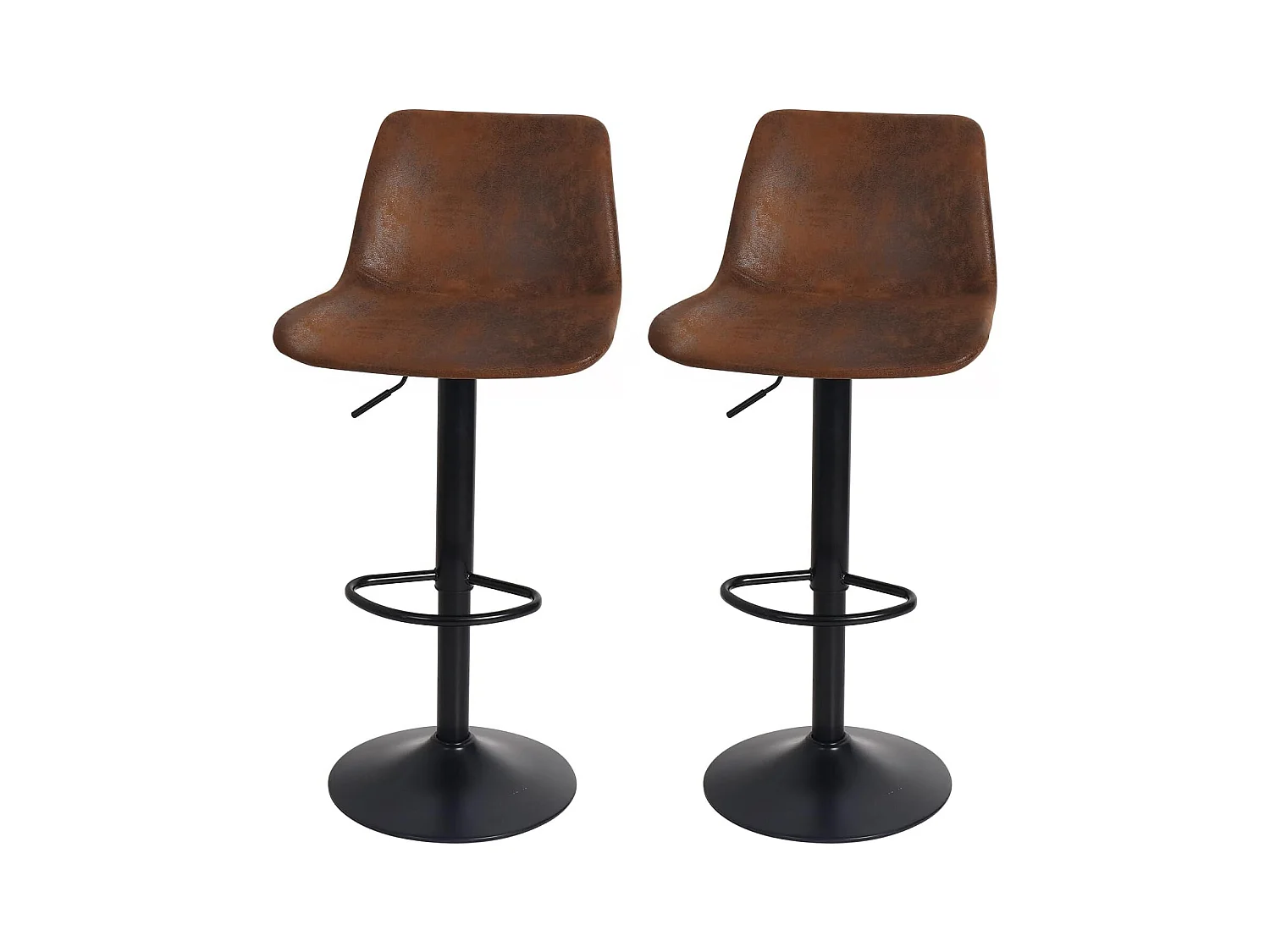 Tabouret de bar industriel lot de 2 chaises cuisine en cuir hauteur réglable vintage avec dossier et repose-pieds 46.5x38x73 à 108 cm