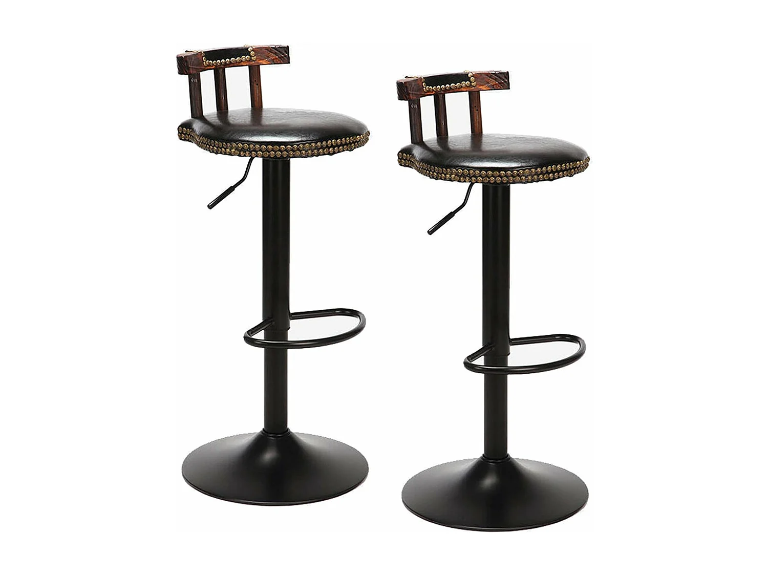 Tabouret bar en cuir pu lot de 2 industriel chaise cuisine hauteur réglable vintage avec dossier et repose-pieds 42x39x76.5cm à 98cm
