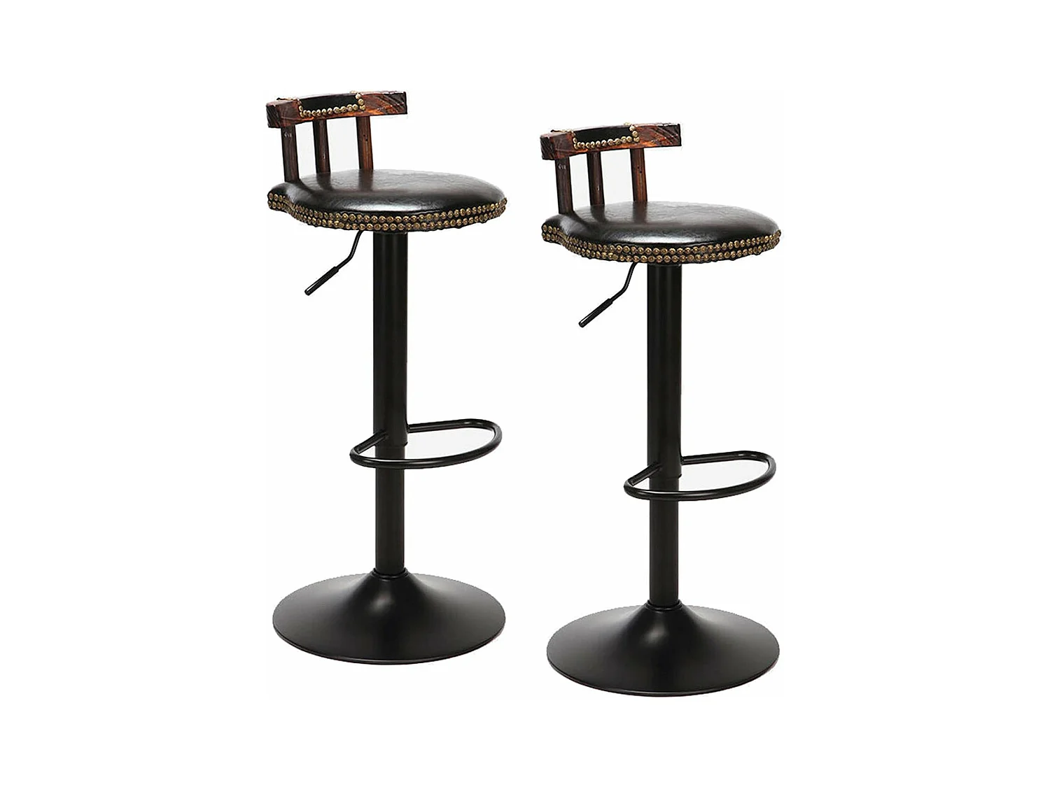 Tabouret bar en cuir pu lot de 2 industriel chaise cuisine hauteur réglable vintage avec dossier et repose-pieds 42x39x76.5cm à 98cm