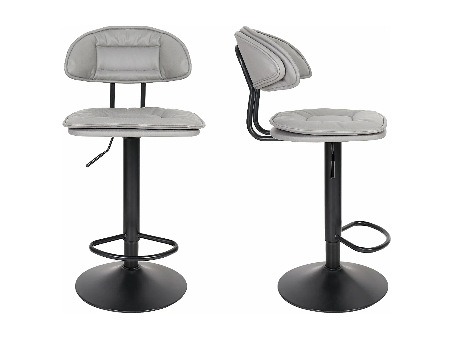 Lot de 2 tabouret de bar avec dossier et repose-pieds chaises de cuisine en cuir hauteur réglable pivotant à 360 46.7x40x56.5?à 75.5cm