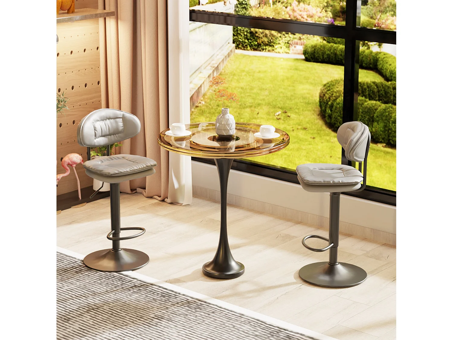 Lot de 2 tabouret de bar avec dossier et repose-pieds chaises de cuisine en cuir hauteur réglable pivotant à 360 46.7x40x56.5?à 75.5cm