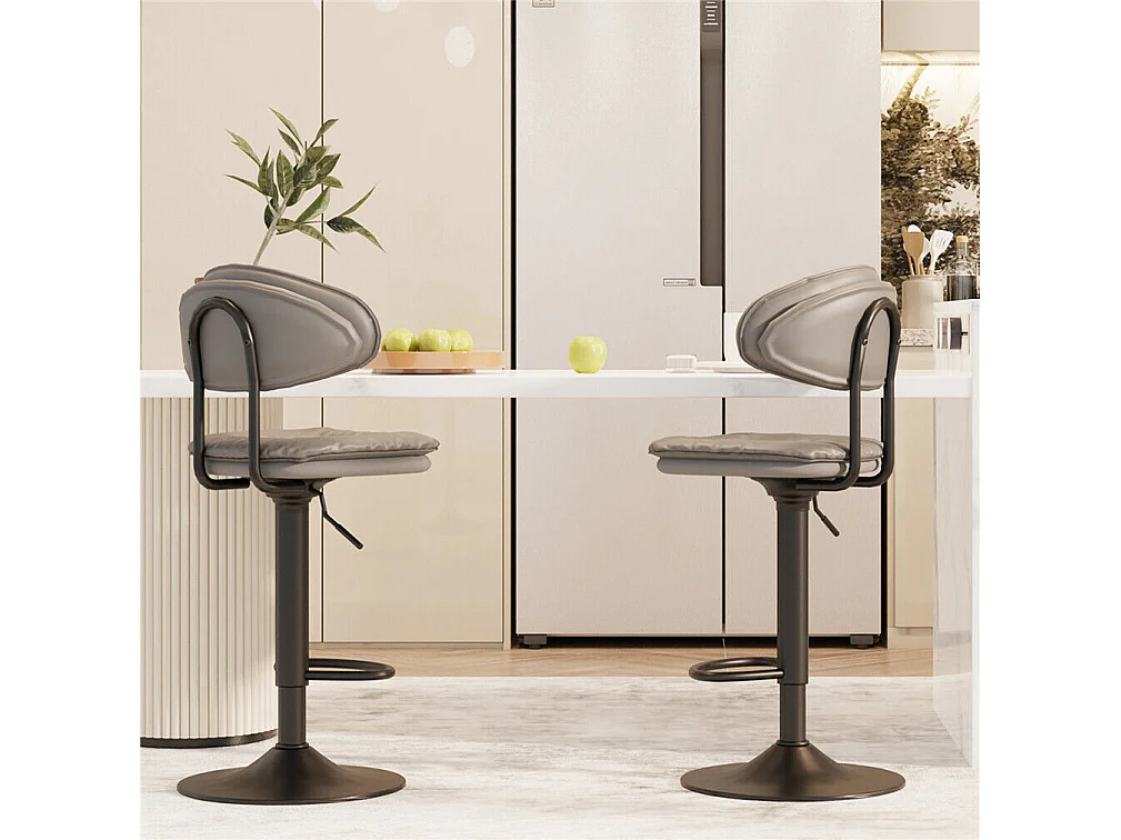 Lot de 2 tabouret de bar avec dossier et repose-pieds chaises de cuisine en cuir hauteur réglable pivotant à 360 46.7x40x56.5?à 75.5cm