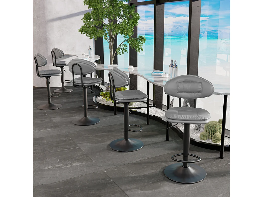 Lot de 2 tabouret de bar avec dossier et repose-pieds chaises de cuisine en cuir hauteur réglable pivotant à 360 46.7x40x56.5?à 75.5cm