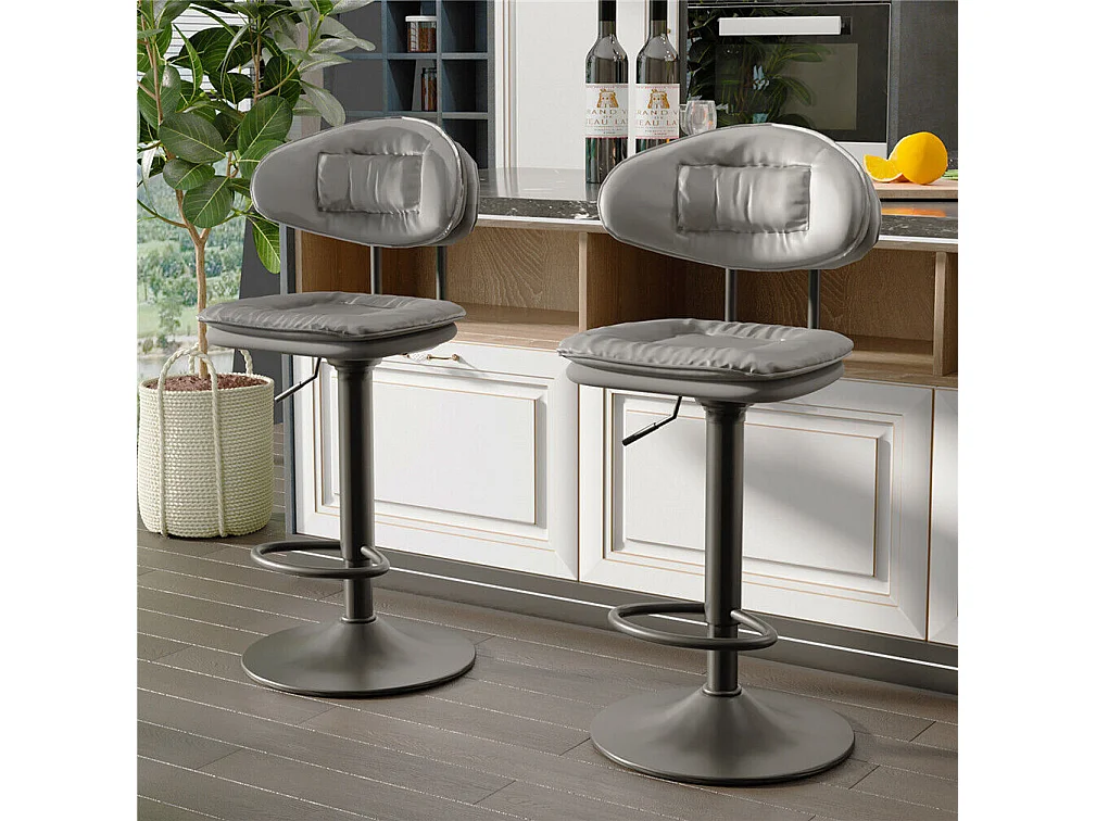 Lot de 2 tabouret de bar avec dossier et repose-pieds chaises de cuisine en cuir hauteur réglable pivotant à 360 46.7x40x56.5?à 75.5cm