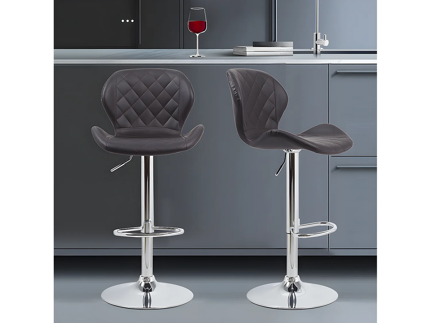 Tabouret de bar industrielle vintage en cuir et métal rotatif hauteur réglable siège cuisine charge max 150kg 50x42x87 à 110cm