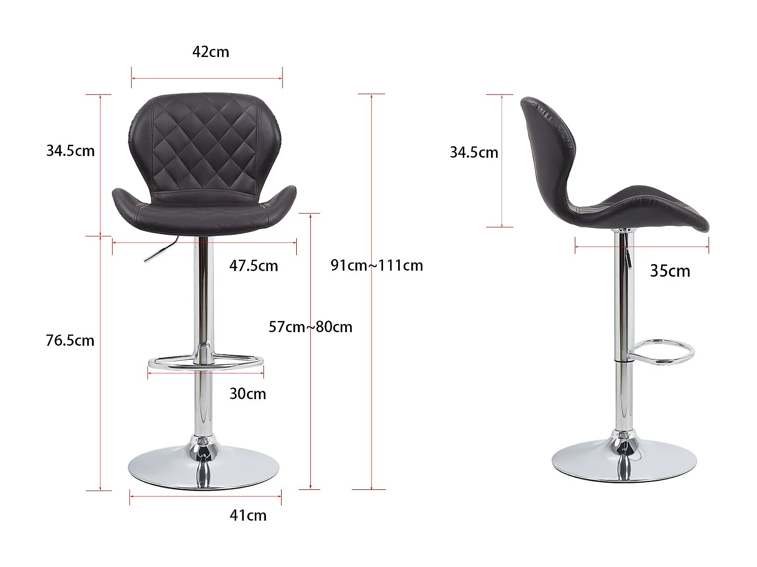 Tabouret de bar industrielle vintage en cuir et métal rotatif hauteur réglable siège cuisine charge max 150kg 50x42x87 à 110cm