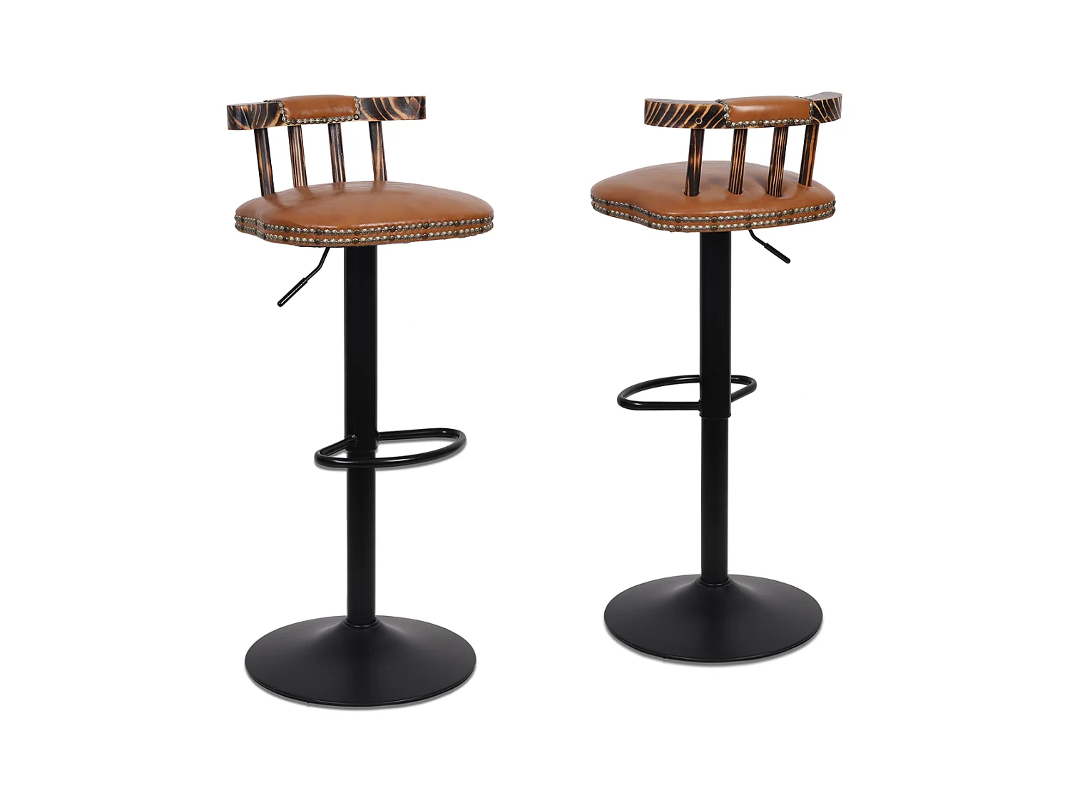 Lot de 2 tabouret de bar industriel chaise de bar haute réglable cuisine en cuir pu tabouret haut vintage 42x39x76.5cm à 98cm
