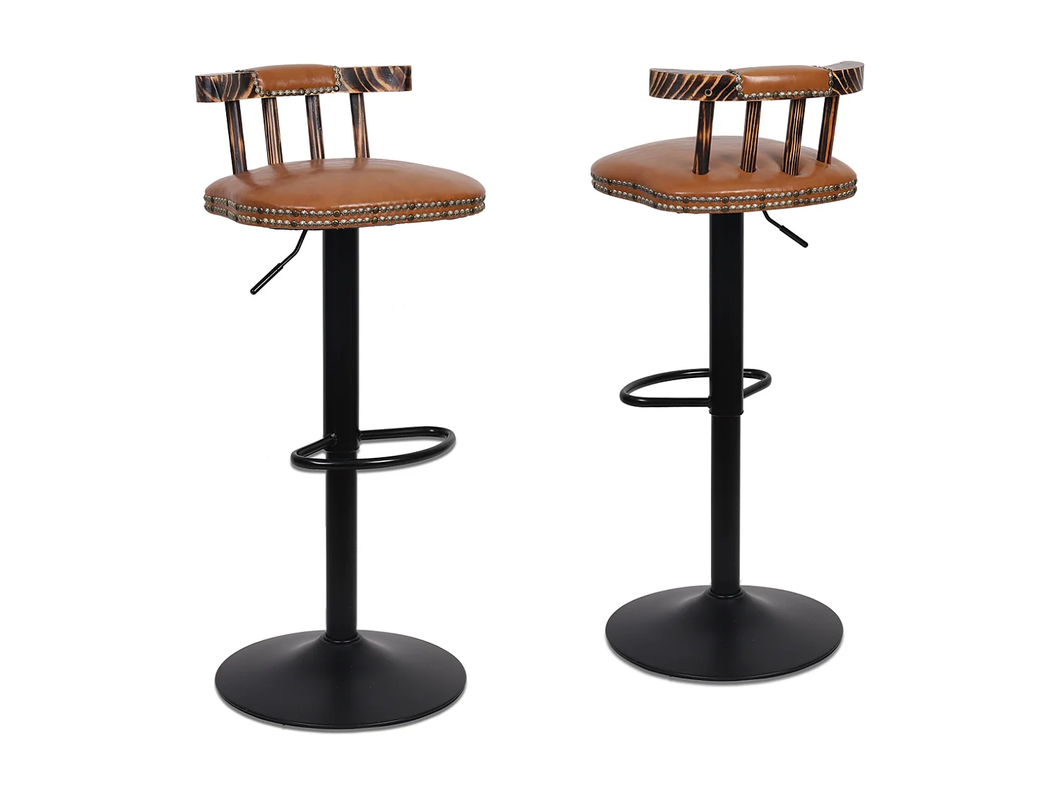 Lot de 2 tabouret de bar industriel chaise de bar haute réglable cuisine en cuir pu tabouret haut vintage 42x39x76.5cm à 98cm