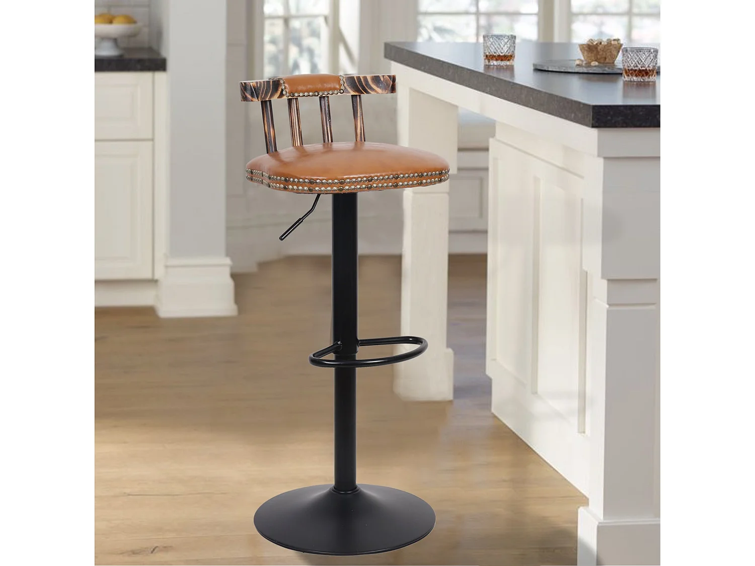 Lot de 2 tabouret de bar industriel chaise de bar haute réglable cuisine en cuir pu tabouret haut vintage 42x39x76.5cm à 98cm