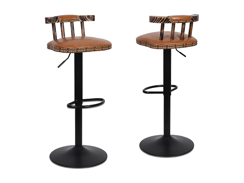 Lot de 2 tabouret de bar industriel chaise de bar haute réglable cuisine en cuir pu tabouret haut vintage 42x39x76.5cm à 98cm