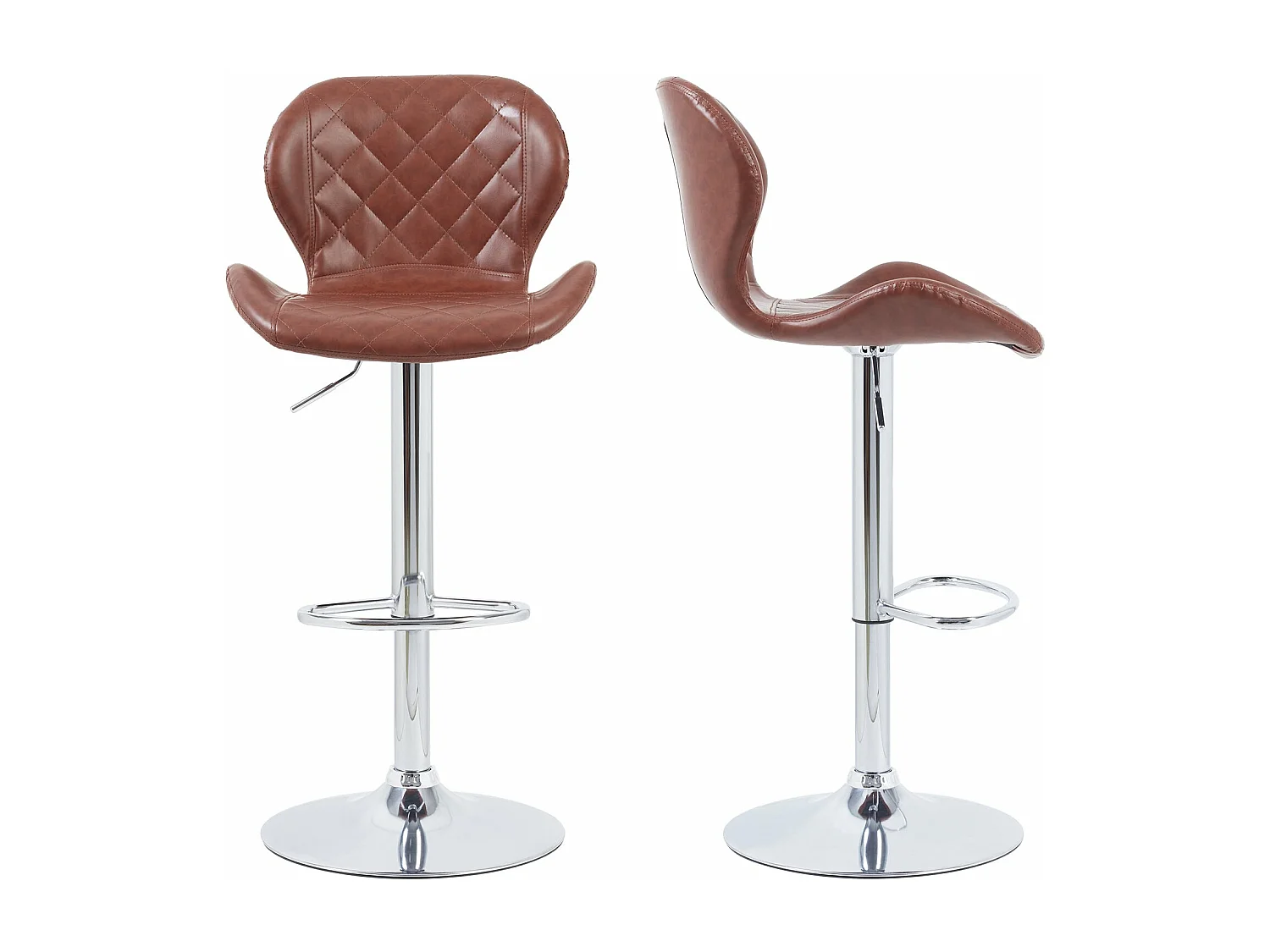 Tabouret de bar industriel lot de 2 chaises cuisine en cuir hauteur réglable vintage avec dossier et repose-pieds 46.5x38x73 à 108 cm