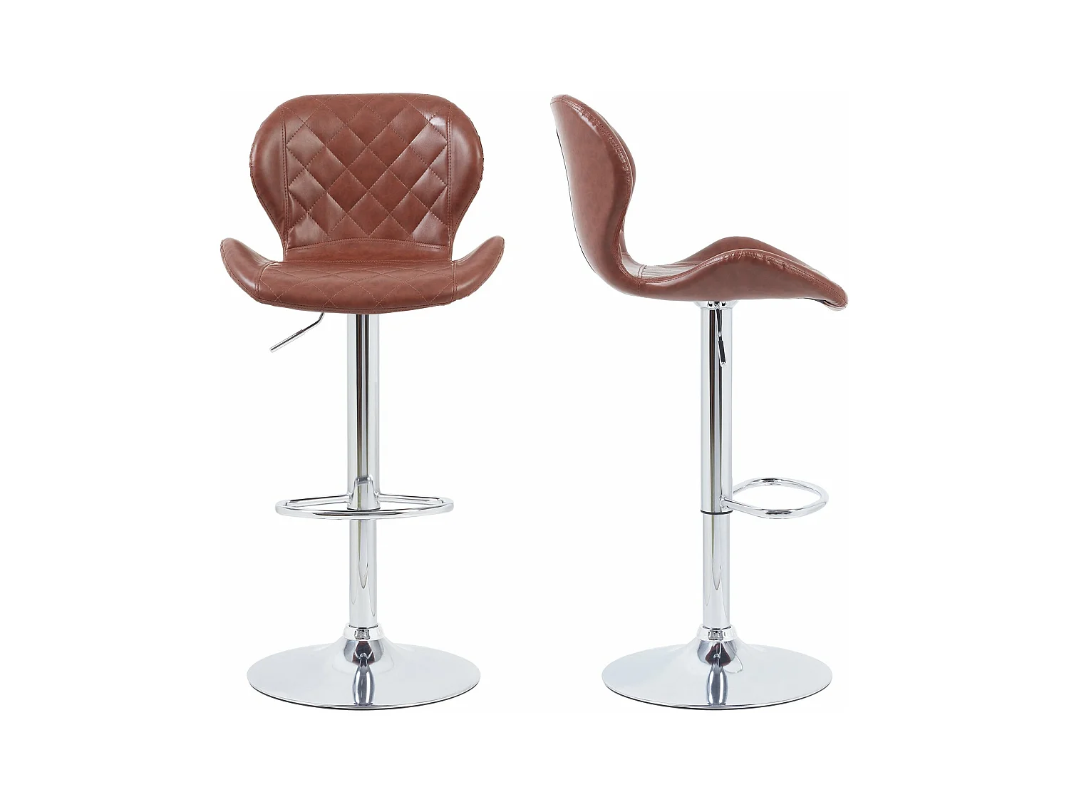 Tabouret de bar industriel lot de 2 chaises cuisine en cuir hauteur réglable vintage avec dossier et repose-pieds 46.5x38x73 à 108 cm