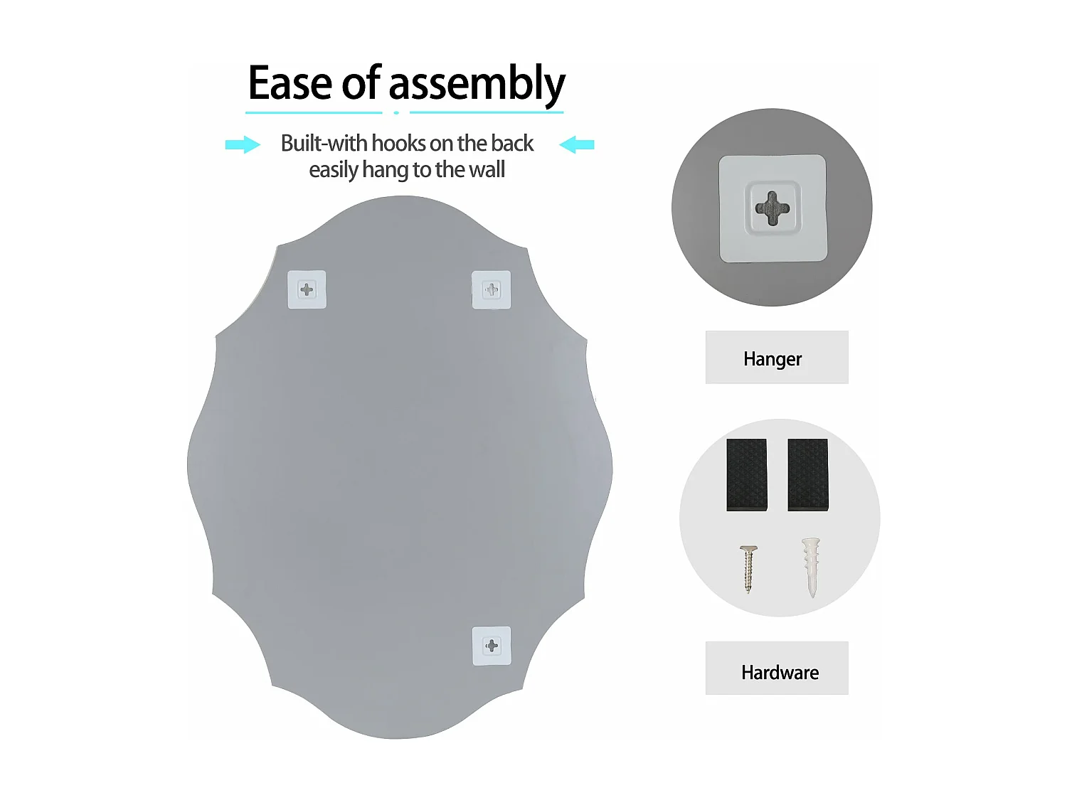 Grand miroir mural décoration grande miroir ovale deco pour chambre miroir hd à suspendre 56x71cm