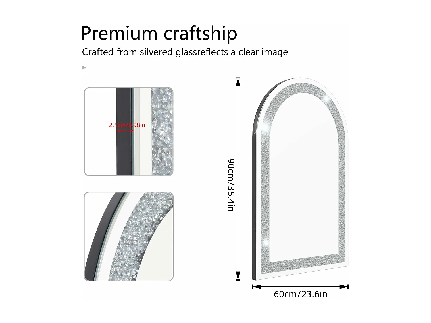 Grote wandspiegel decoratie decoratieve wandspiegels boogspiegel design deco 90x60cm