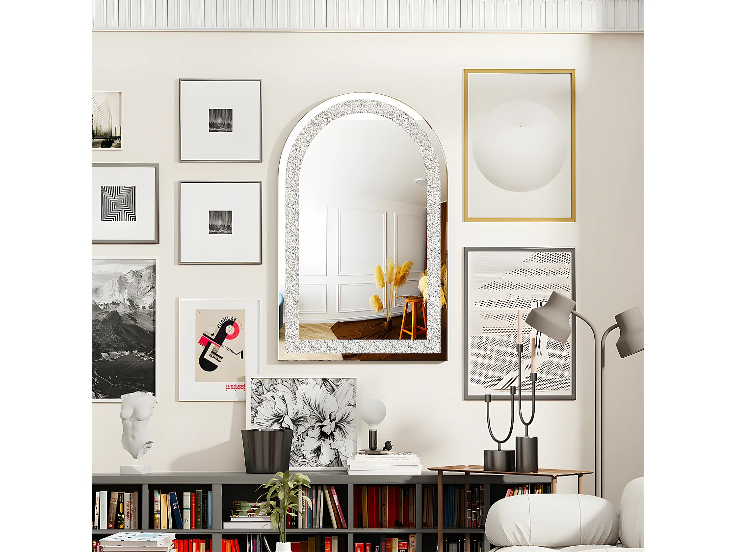 Grand miroir mural décoration  miroirs muraux décoratifs miroir arche design déco 90x60cm