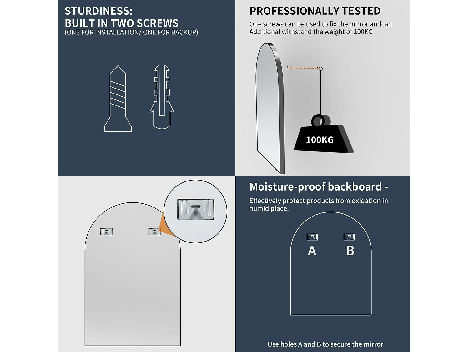 Miroir mural moderne miroir design vertical ou horizontal 66x96cm