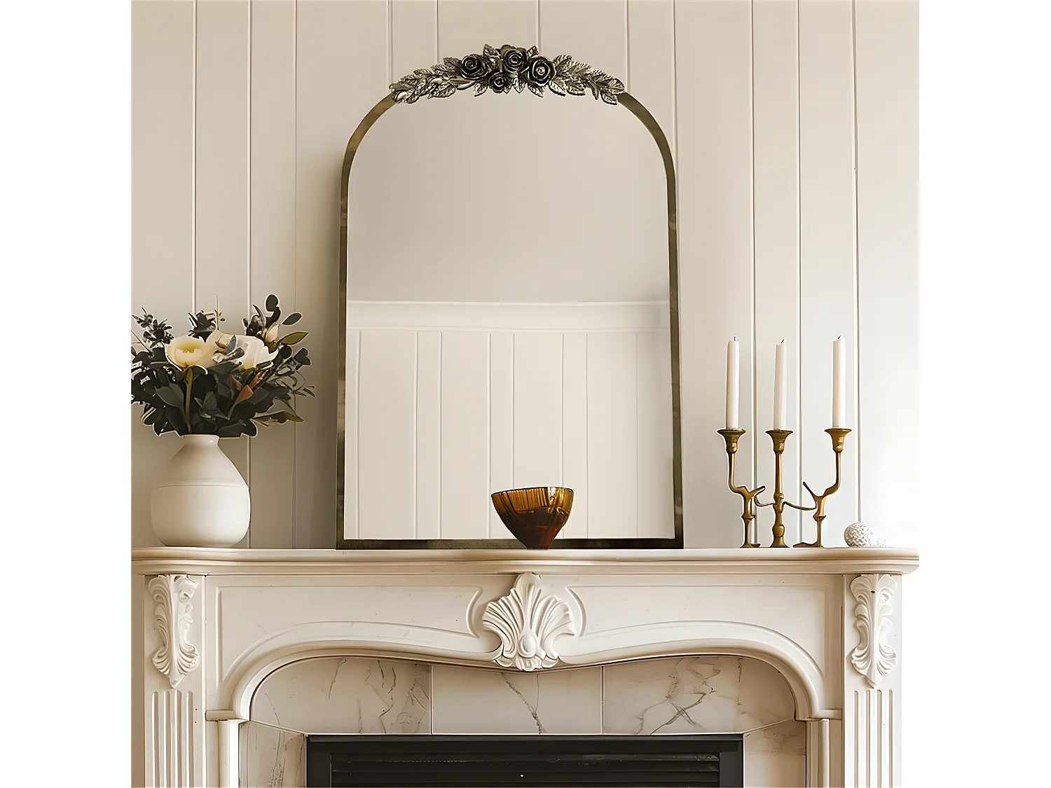 Specchio da parete dorato per la decorazione del soggiorno - 60,5x5x91,6cm, specchio ad arco vintage per camino da bagno, ingresso 91,6x60,5cm