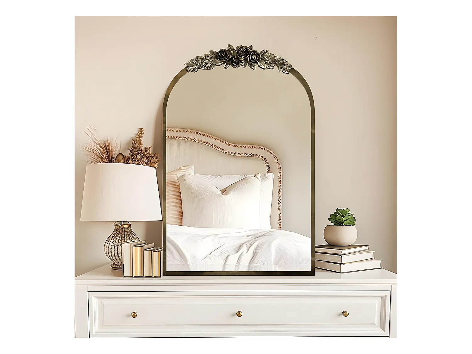 Specchio da parete dorato per la decorazione del soggiorno - 60,5x5x91,6cm, specchio ad arco vintage per camino da bagno, ingresso 91,6x60,5cm