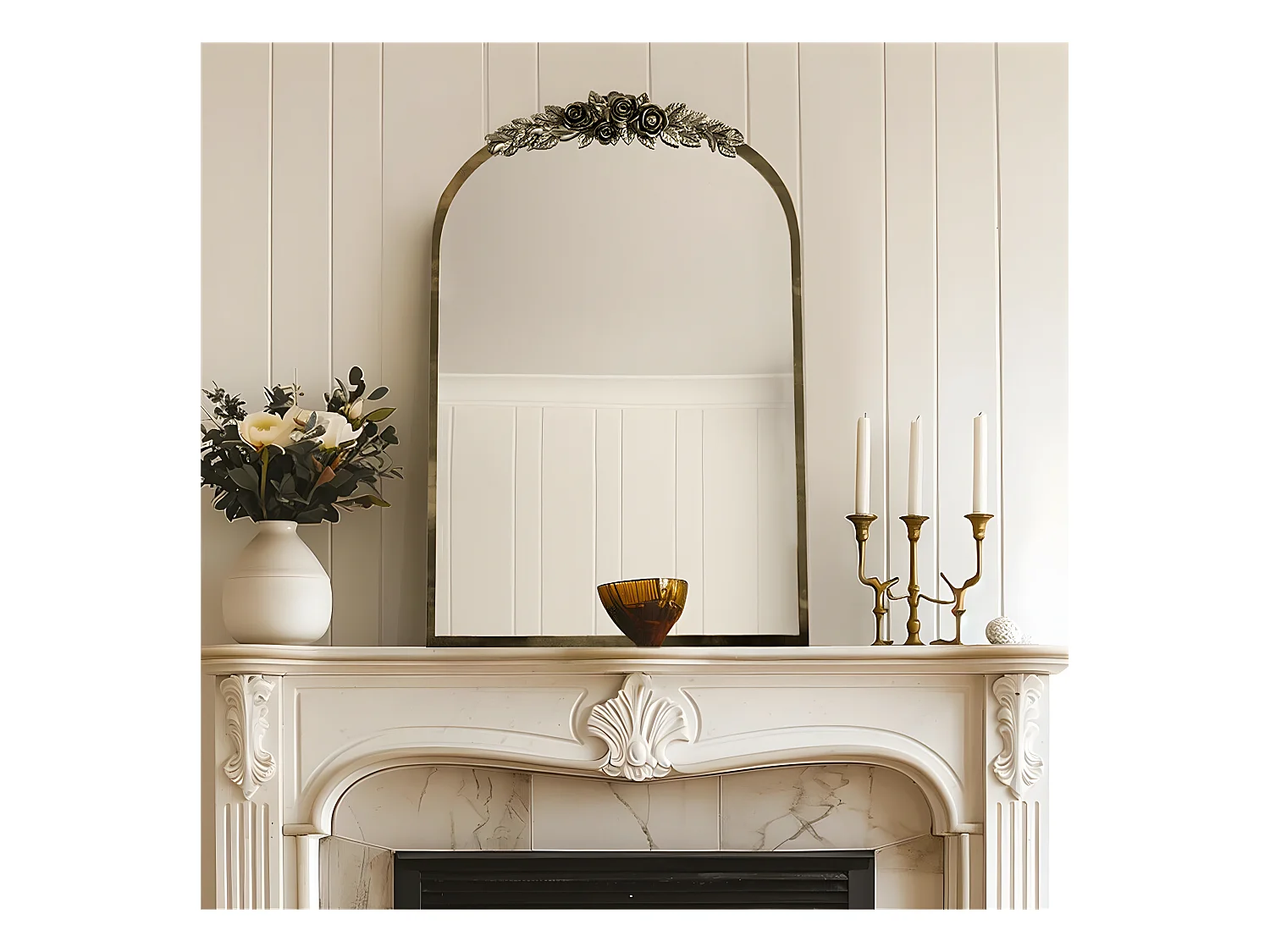 Miroir mural doré décoration salon - 60.5x5x91.6cm miroir arche vintage pour salle de bain cheminée entrée 91.6x60.5cm