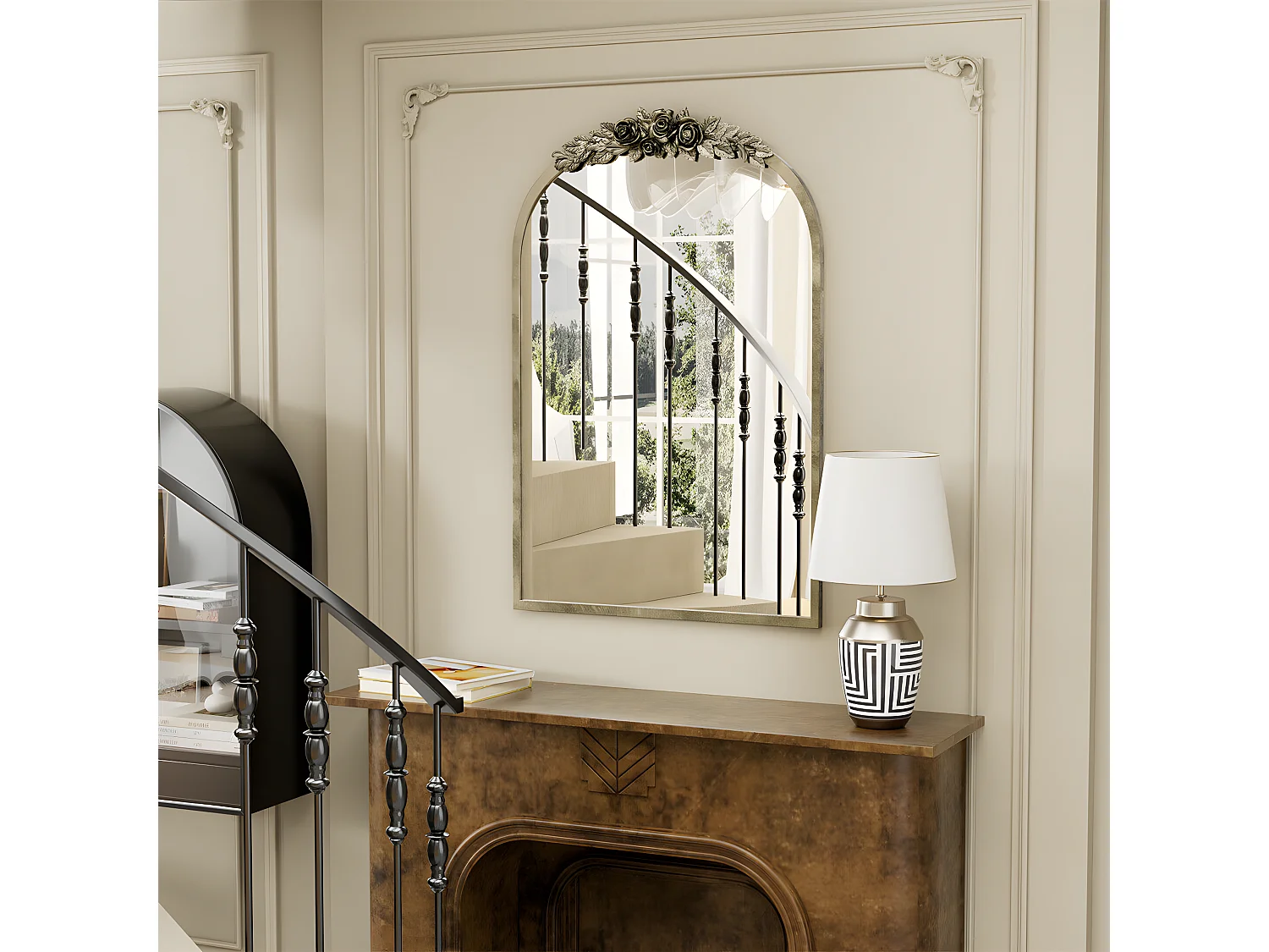 Miroir mural doré décoration salon - 60.5x5x91.6cm miroir arche vintage pour salle de bain cheminée entrée 91.6x60.5cm