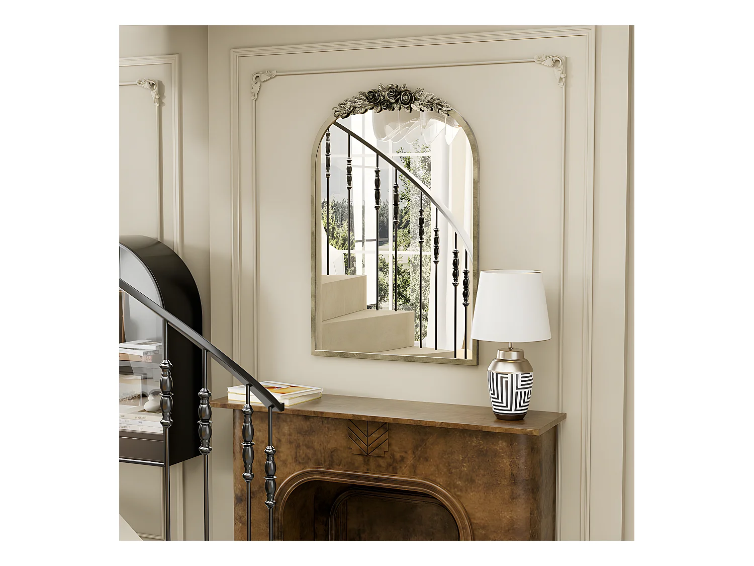 Espejo de pared dorado para decoración de sala de estar - 60,5 x 5 x 91,6 cm, espejo de arco vintage para baño, chimenea, entrada 91,6 x 60,5 cm