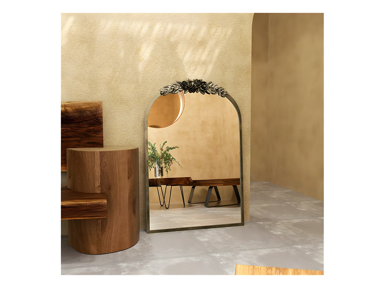 Espejo de pared dorado para decoración de sala de estar - 60,5 x 5 x 91,6 cm, espejo de arco vintage para baño, chimenea, entrada 91,6 x 60,5 cm