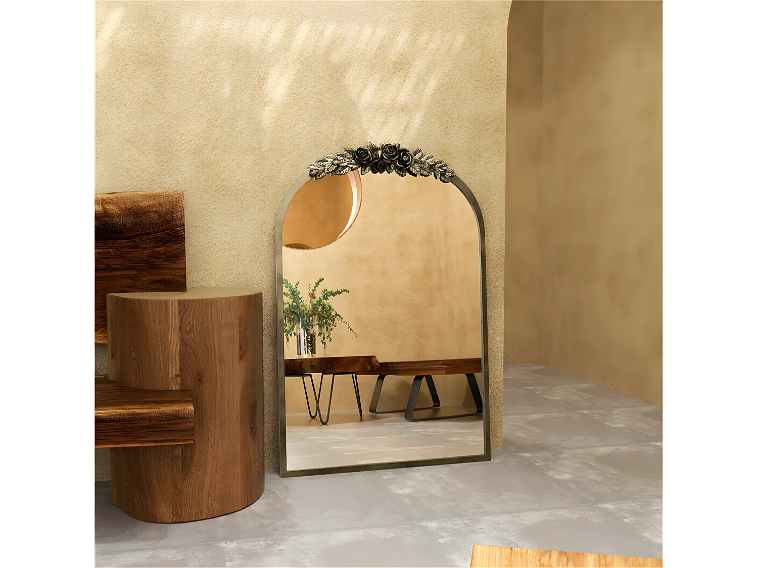 Gouden wandspiegel woonkamerdecoratie - 60,5x5x91,6cm vintage boogspiegel voor badkamer open haard entree 91,6x60,5cm