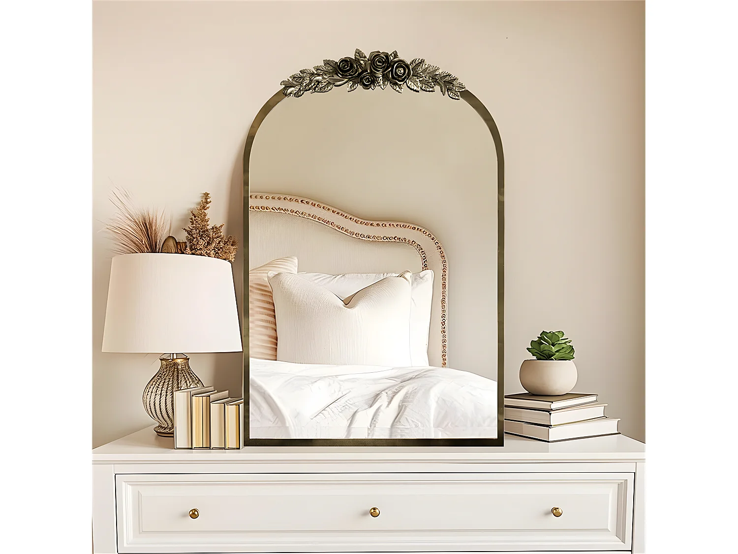 Gouden wandspiegel woonkamerdecoratie - 60,5x5x91,6cm vintage boogspiegel voor badkamer open haard entree 91,6x60,5cm