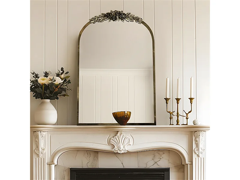 Gouden wandspiegel woonkamerdecoratie - 60,5x5x91,6cm vintage boogspiegel voor badkamer open haard entree 91,6x60,5cm