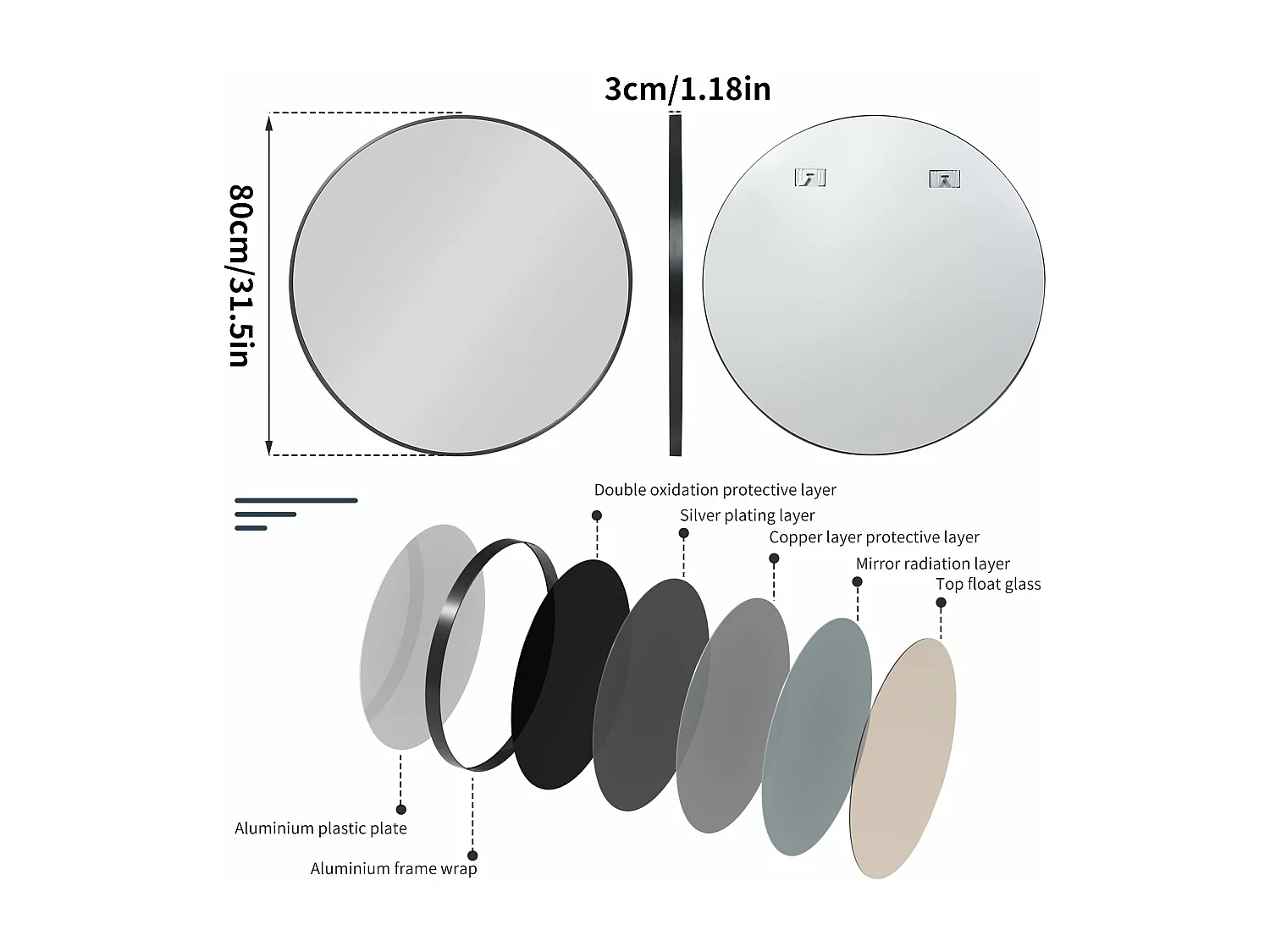 Specchio da parete moderno, specchio di design verticale o orizzontale 66x96cm