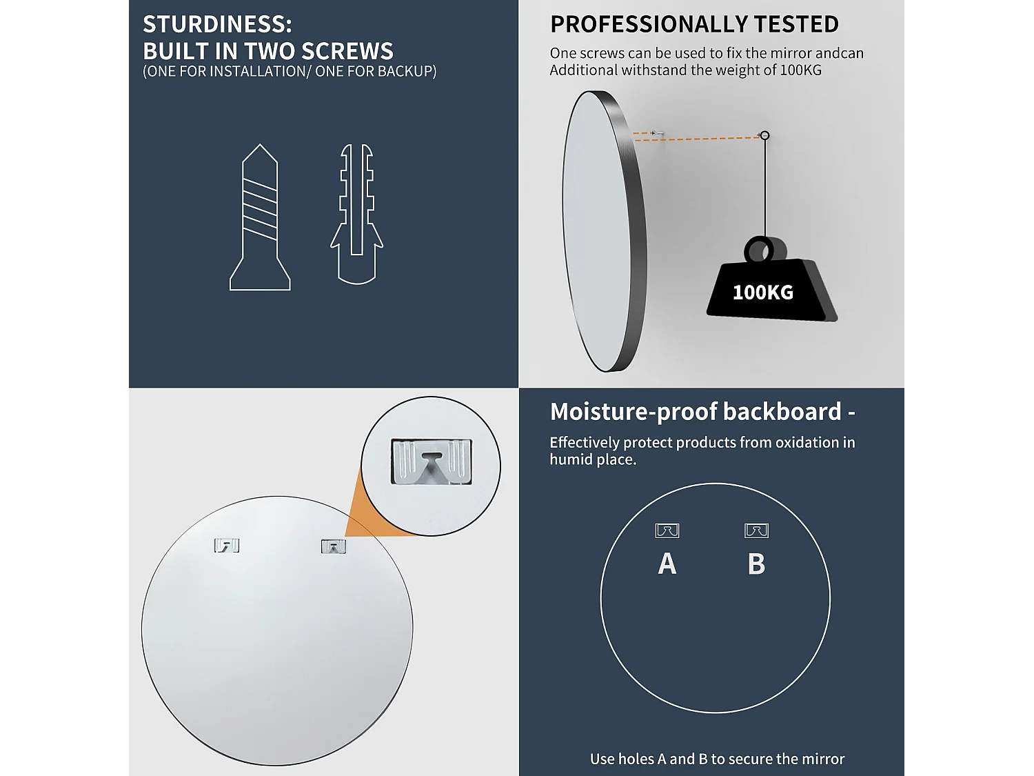 Miroir mural moderne miroir design vertical ou horizontal 66x96cm