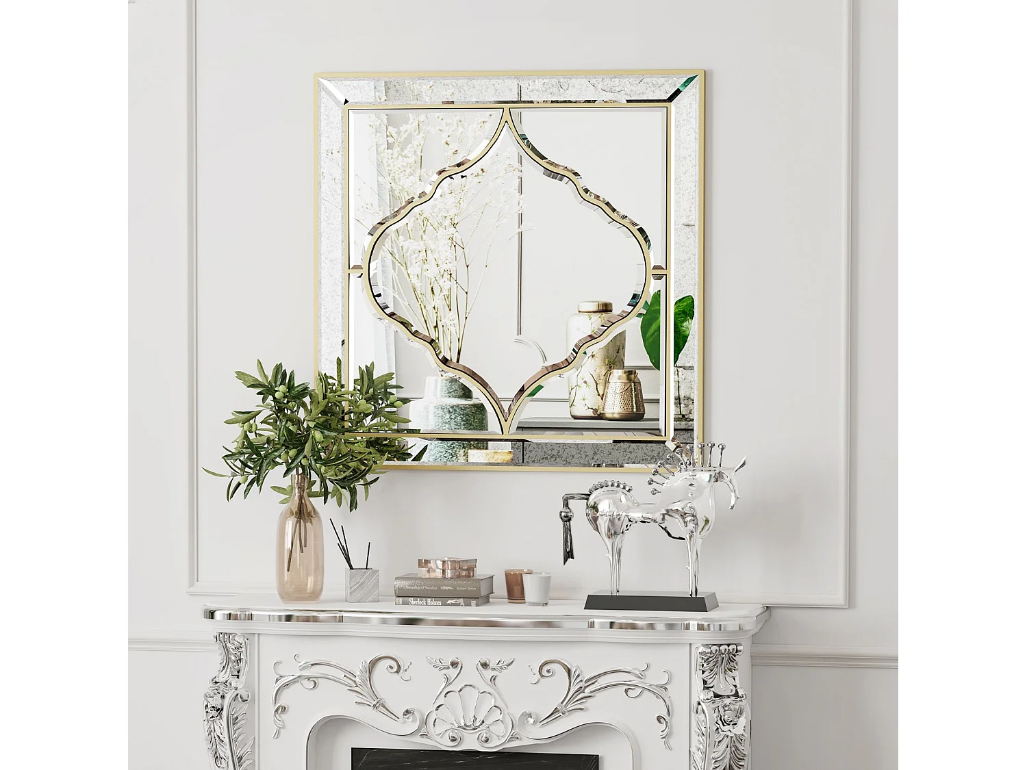 Grand miroir mural déco miroir murale décoration pour salon entrée miroirs muraux décoratif design 80x80cm