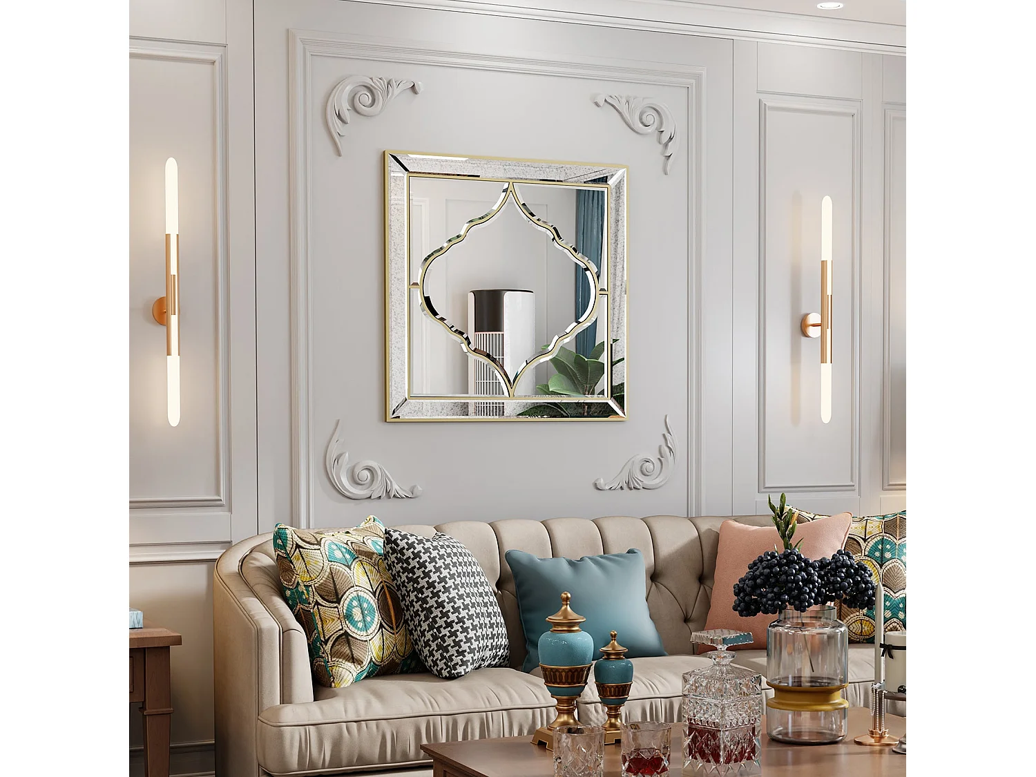Grand miroir mural déco miroir murale décoration pour salon entrée miroirs muraux décoratif design 80x80cm