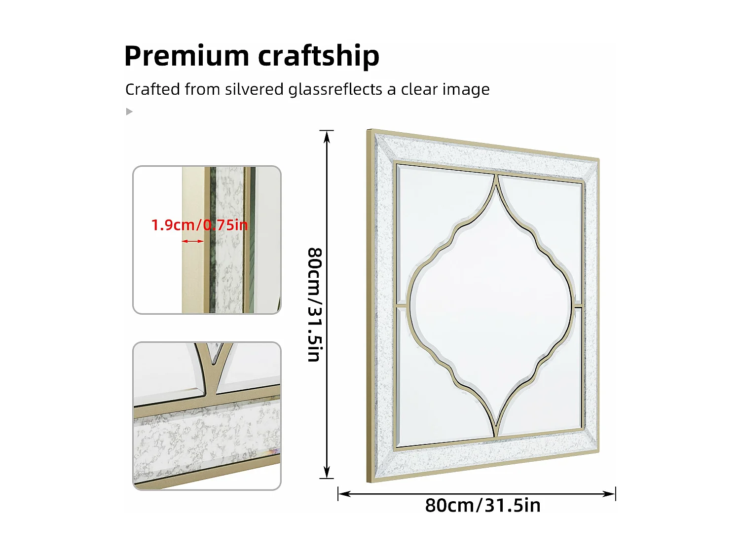 Grand miroir mural déco miroir murale décoration pour salon entrée miroirs muraux décoratif design 80x80cm