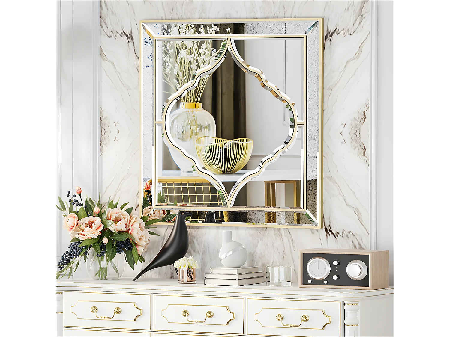 Grand miroir mural déco miroir murale décoration pour salon entrée miroirs muraux décoratif design 80x80cm