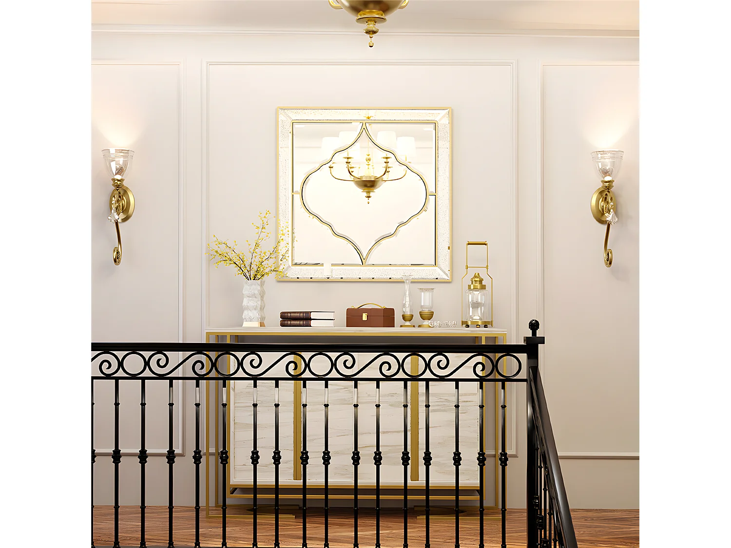 Grand miroir mural déco miroir murale décoration pour salon entrée miroirs muraux décoratif design 80x80cm