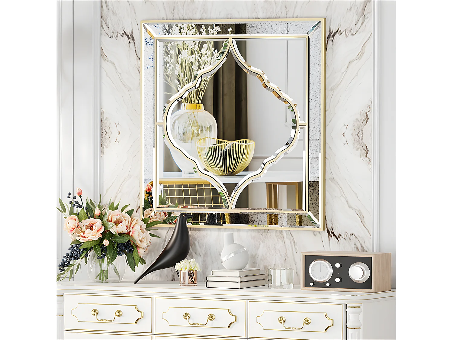 Grand miroir mural déco miroir murale décoration pour salon entrée miroirs muraux décoratif design 80x80cm