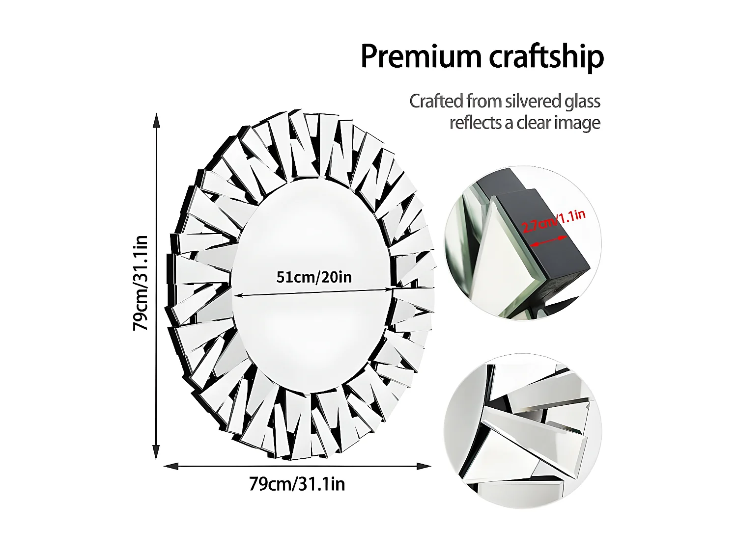 Ronde wandspiegel woonkamer decoratie grote decoratieve wandspiegel voor slaapkamer decoratief spiegelontwerp 79x79cm