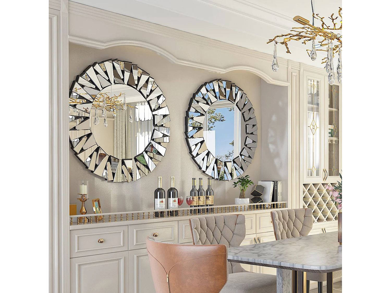 Miroir rond mural décoration salon grand miroir murale déco pour chambre miroir déco design 79x79cm