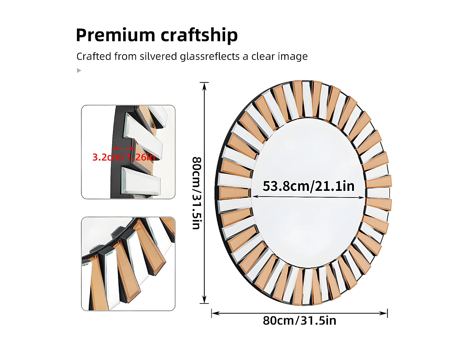 Runder Wandspiegel Wohnzimmerdekoration großer dekorativer Wandspiegel für Schlafzimmer Dekospiegel Design 79x79cm