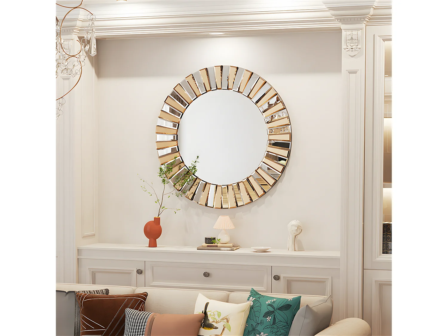 Runder Wandspiegel Wohnzimmerdekoration großer dekorativer Wandspiegel für Schlafzimmer Dekospiegel Design 79x79cm