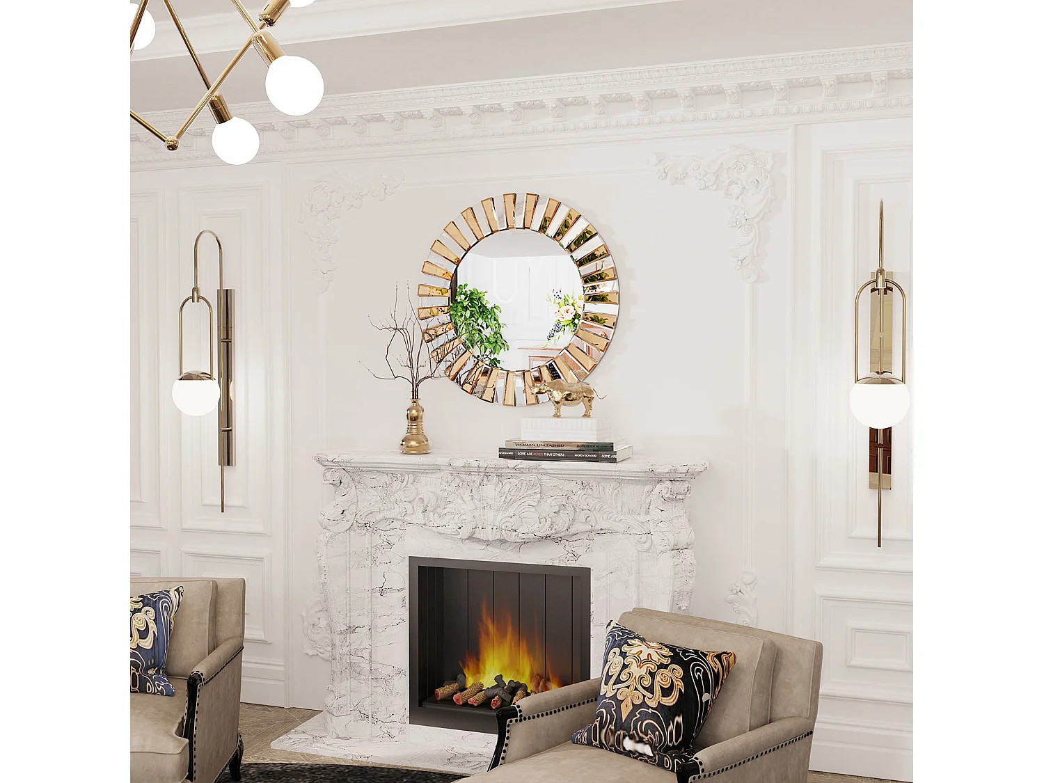 Miroir rond mural décoration salon grand miroir murale déco pour chambre miroir déco design 79x79cm