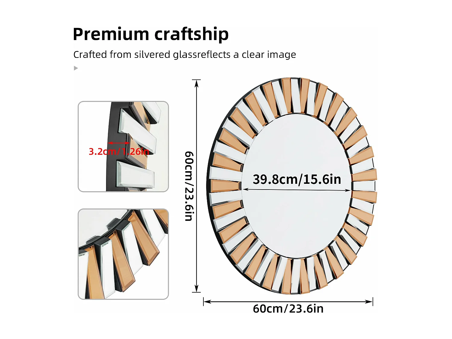 Miroir rond mural décoration salon grand miroir murale déco pour chambre miroir déco design 79x79cm