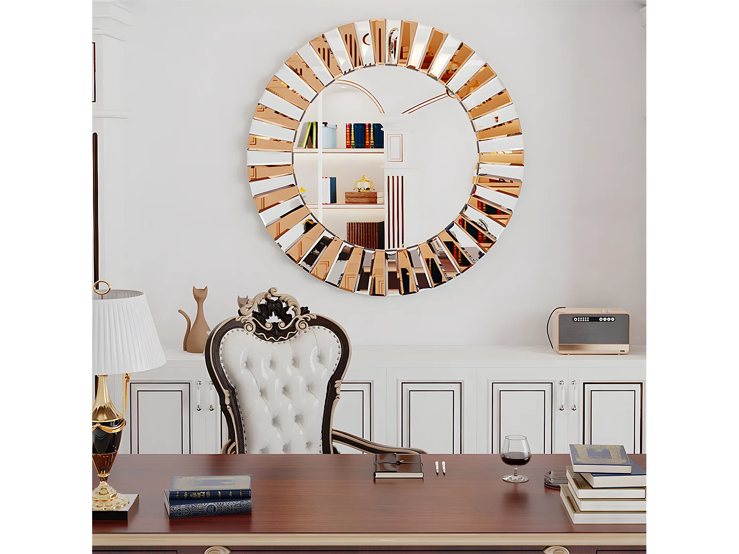 Miroir rond mural décoration salon grand miroir murale déco pour chambre miroir déco design 79x79cm