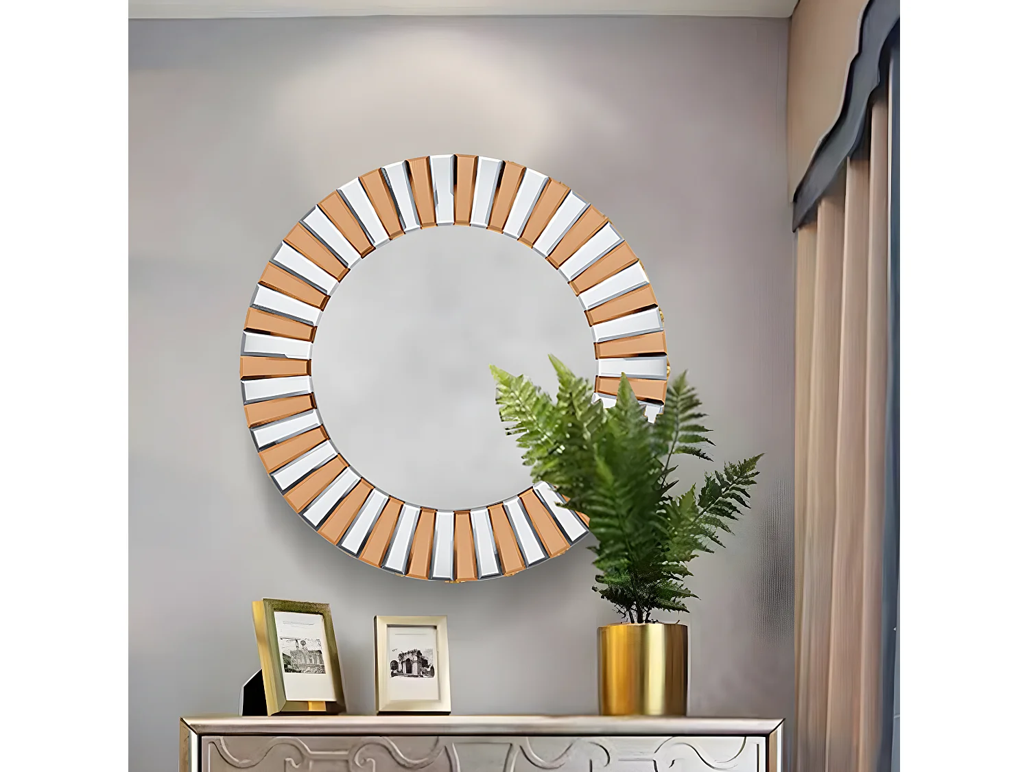 Miroir rond mural décoration salon grand miroir murale déco pour chambre miroir déco design 79x79cm