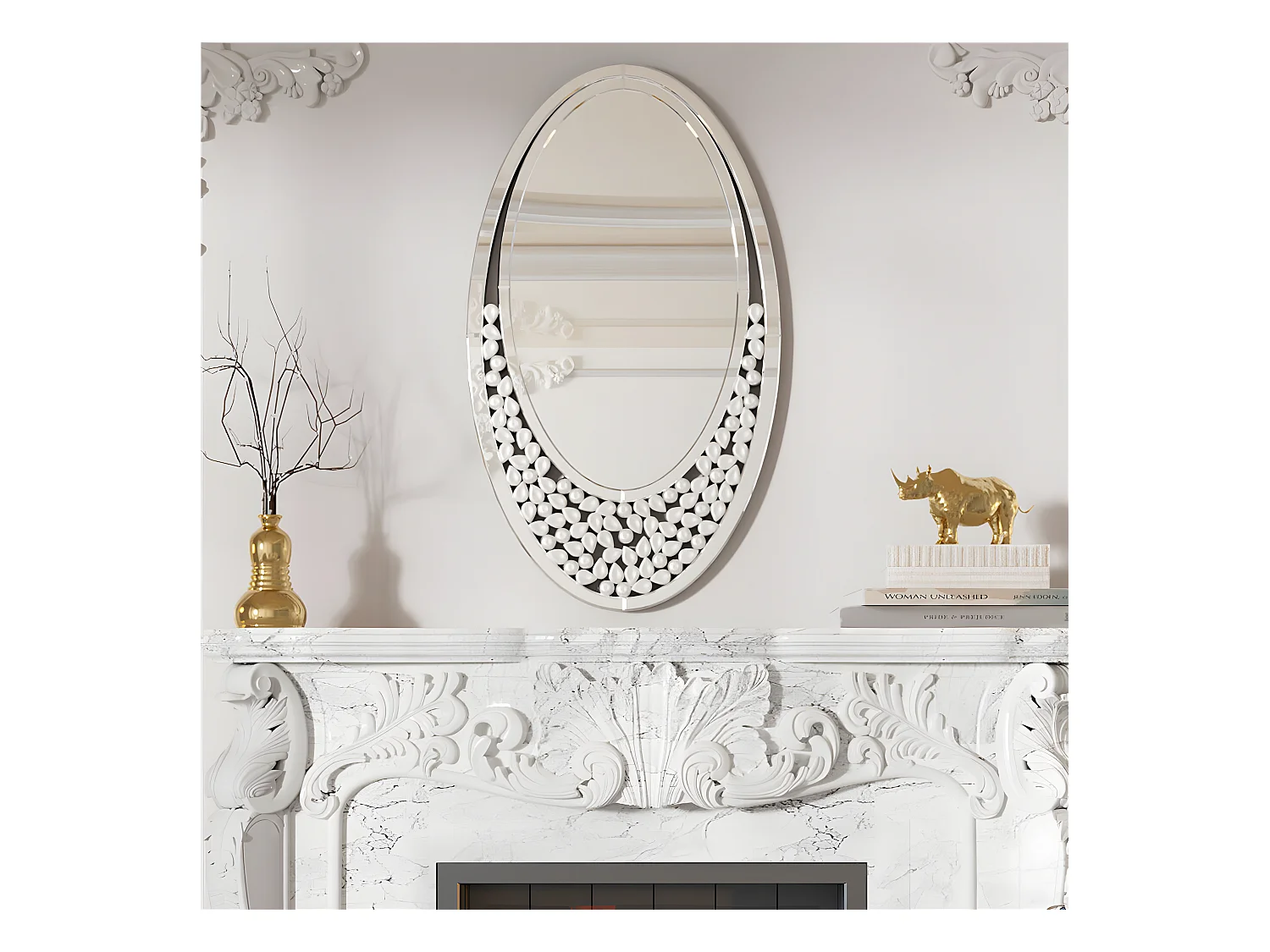 Miroir mural design décoration pour salon - 105x60cm miroir décoratif pour salle de bain chambre entrée salle à manger 105x60cm