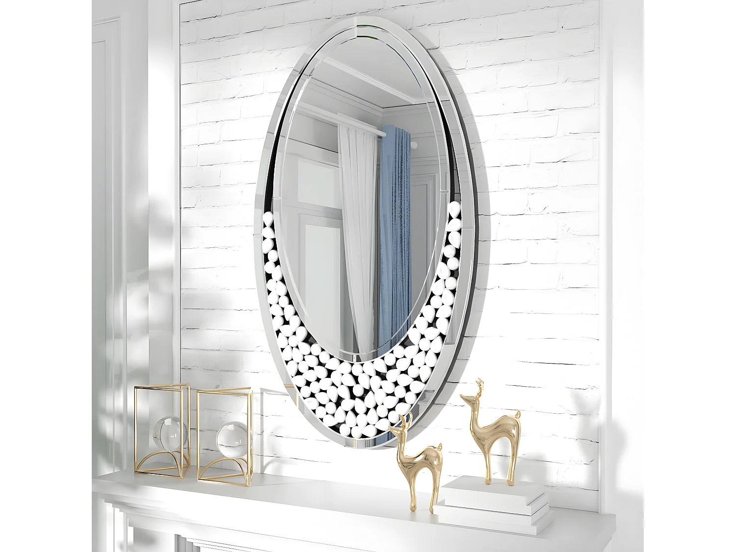 Miroir mural design décoration pour salon - 105x60cm miroir décoratif pour salle de bain chambre entrée salle à manger 105x60cm