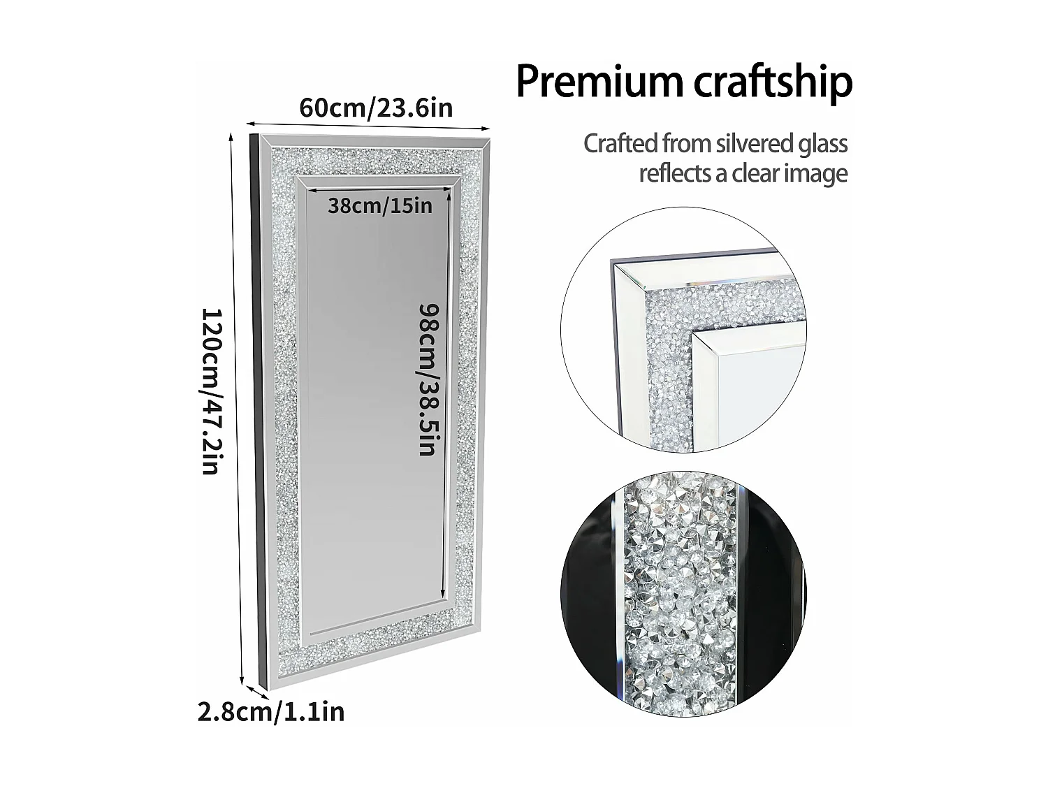 Grand miroir décoration rectangulaire miroirs muraux déco mirroir murales chambre design 120x60cm